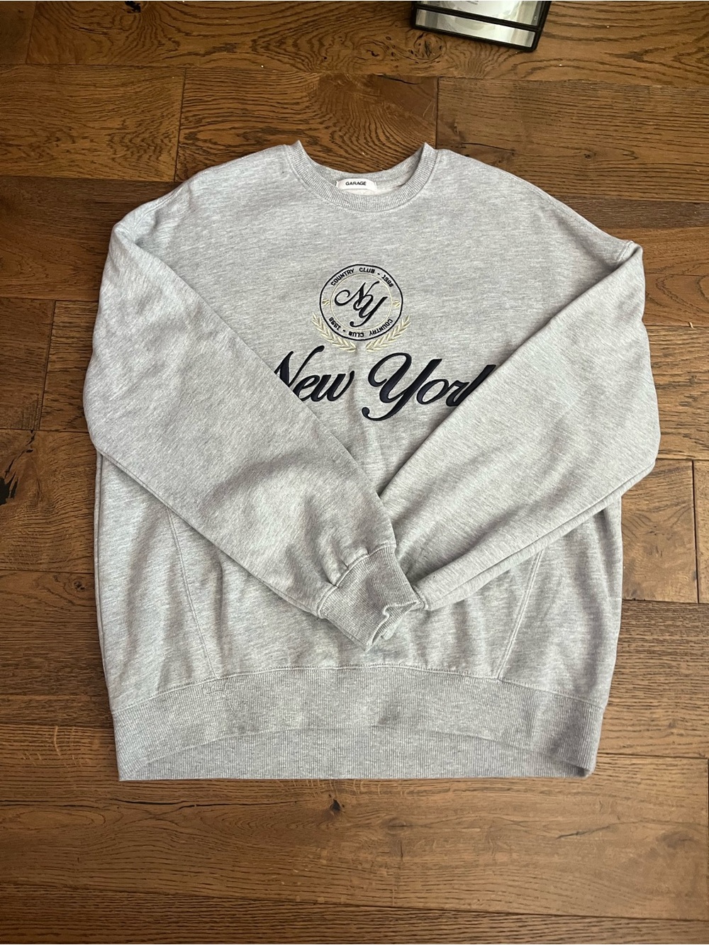 Garage Gray 'New York' Crewneck Sweatshirt with Navy Script